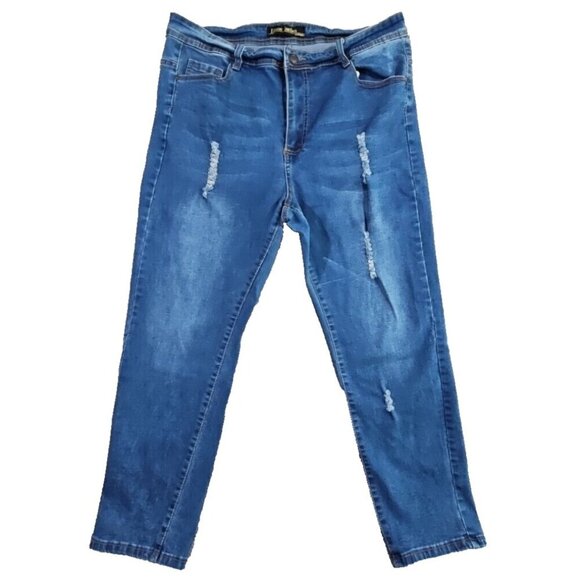 Emme Jordan Jeans Women's Size 16 (W34xL28) Stretch Tapered Med Wash Distressed - Picture 1 of 16